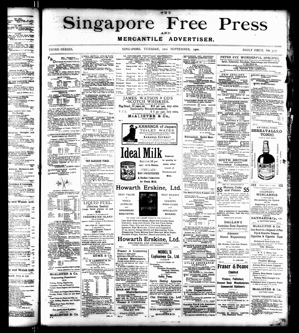 Miniature of Singapore Free Press and Mercantile Advertiser 11 September 1900