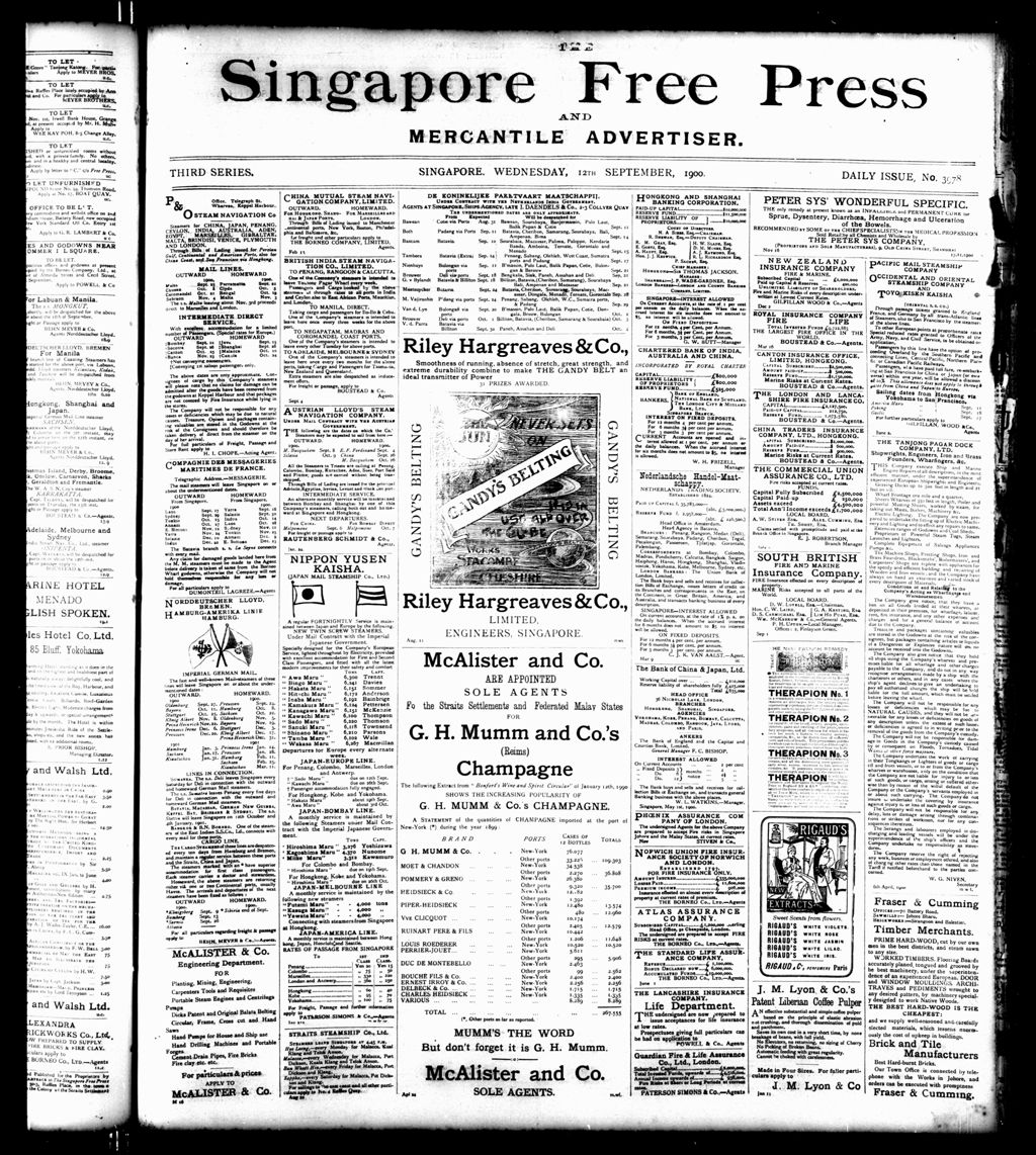 Miniature of Singapore Free Press and Mercantile Advertiser 12 September 1900