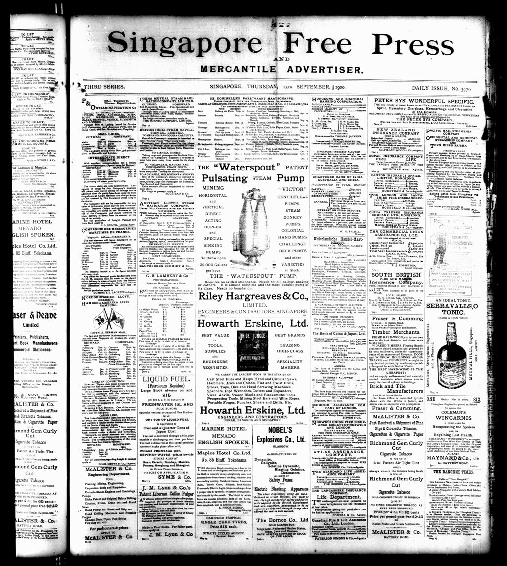 Miniature of Singapore Free Press and Mercantile Advertiser 13 September 1900