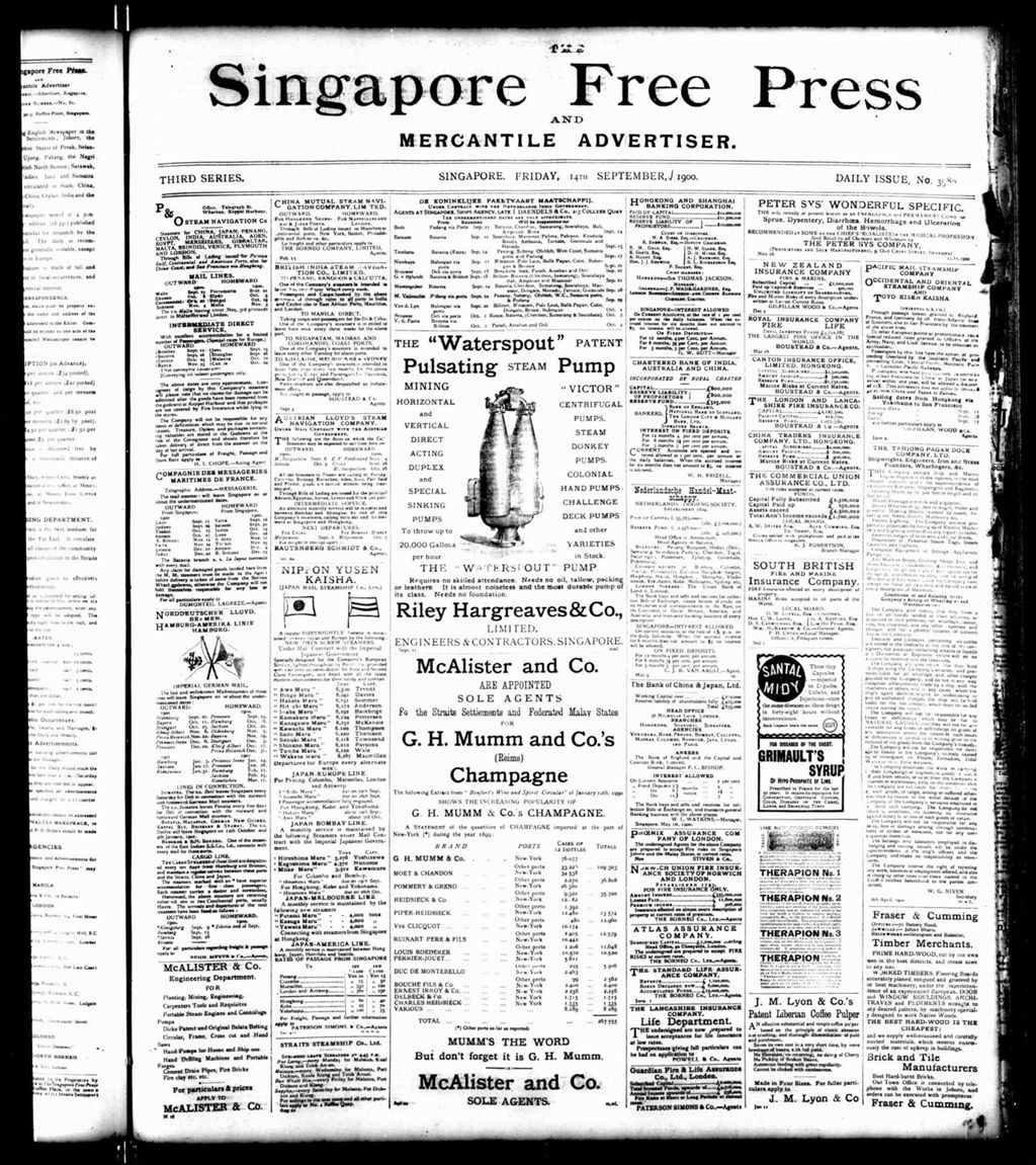 Miniature of Singapore Free Press and Mercantile Advertiser 14 September 1900