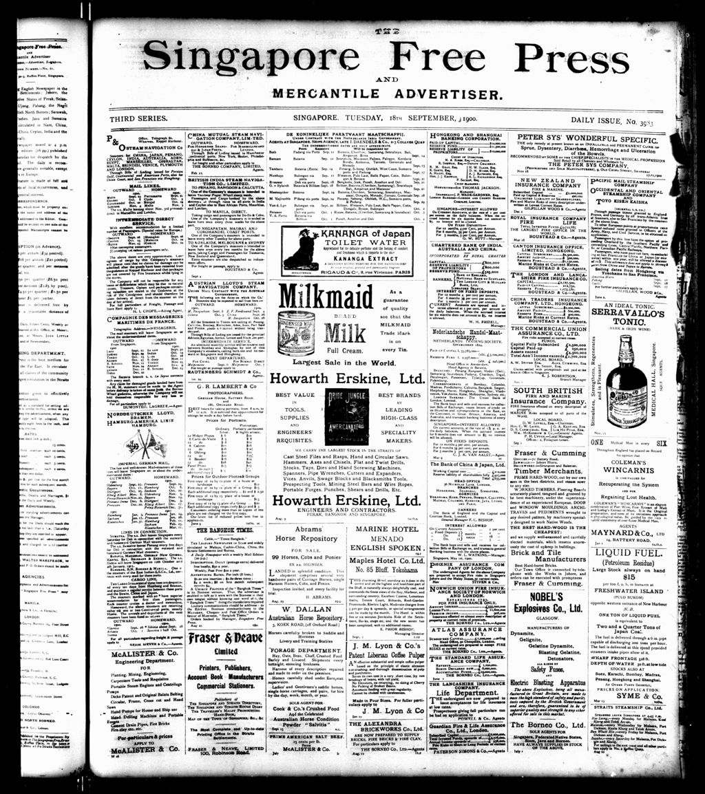 Miniature of Singapore Free Press and Mercantile Advertiser 18 September 1900