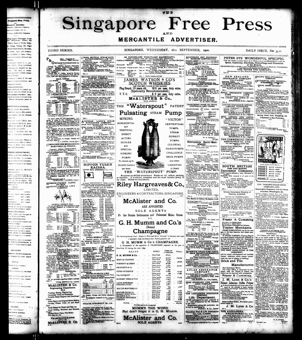 Miniature of Singapore Free Press and Mercantile Advertiser 26 September 1900