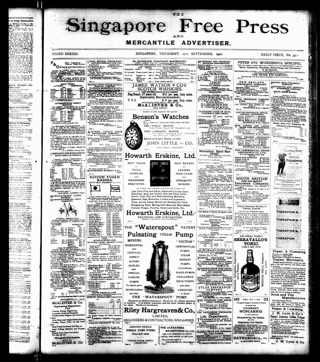 Miniature of Singapore Free Press and Mercantile Advertiser 27 September 1900