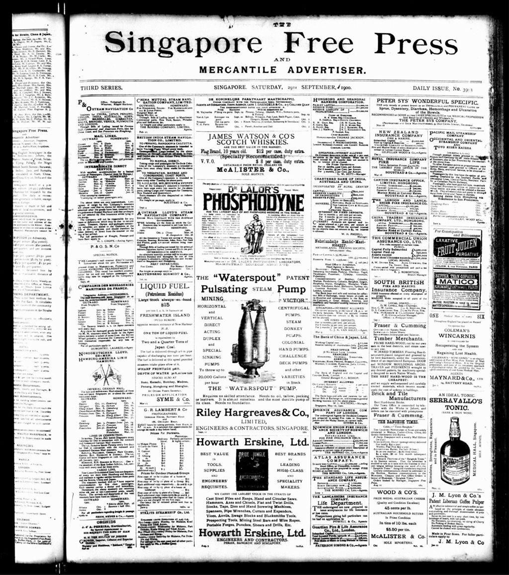 Miniature of Singapore Free Press and Mercantile Advertiser 29 September 1900