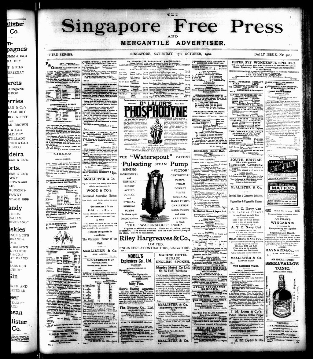 Miniature of Singapore Free Press and Mercantile Advertiser 13 October 1900