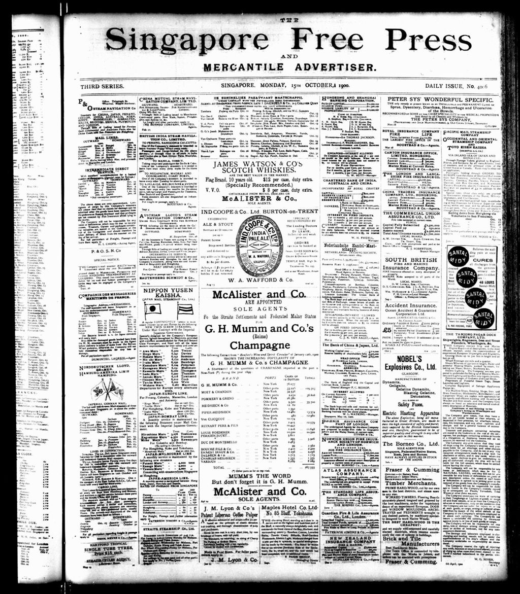 Miniature of Singapore Free Press and Mercantile Advertiser 15 October 1900