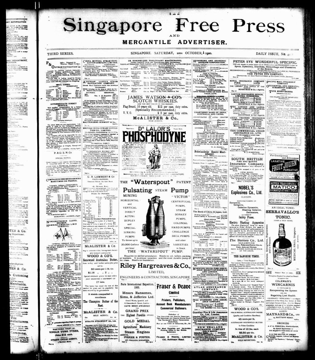 Miniature of Singapore Free Press and Mercantile Advertiser 20 October 1900