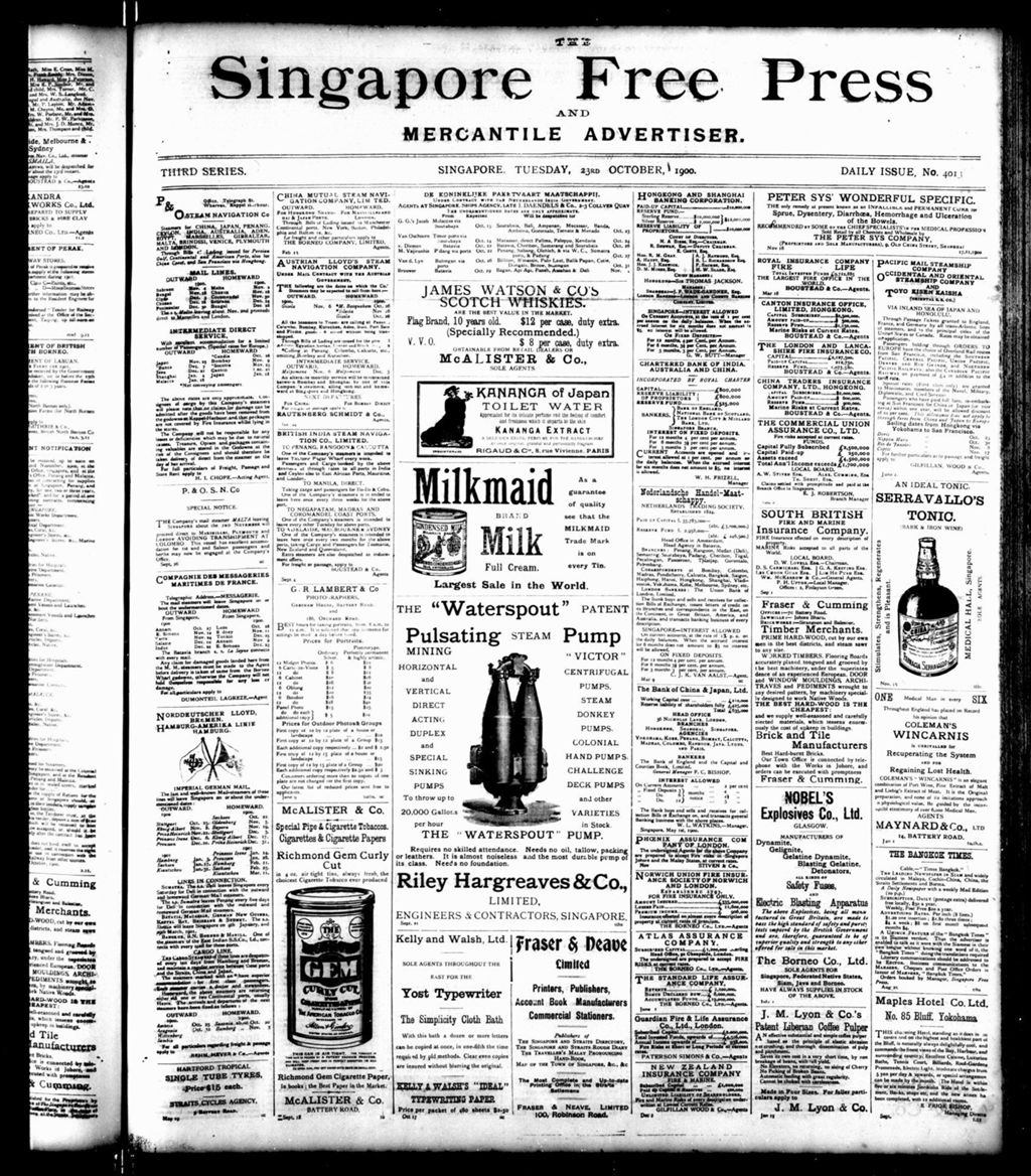 Miniature of Singapore Free Press and Mercantile Advertiser 23 October 1900