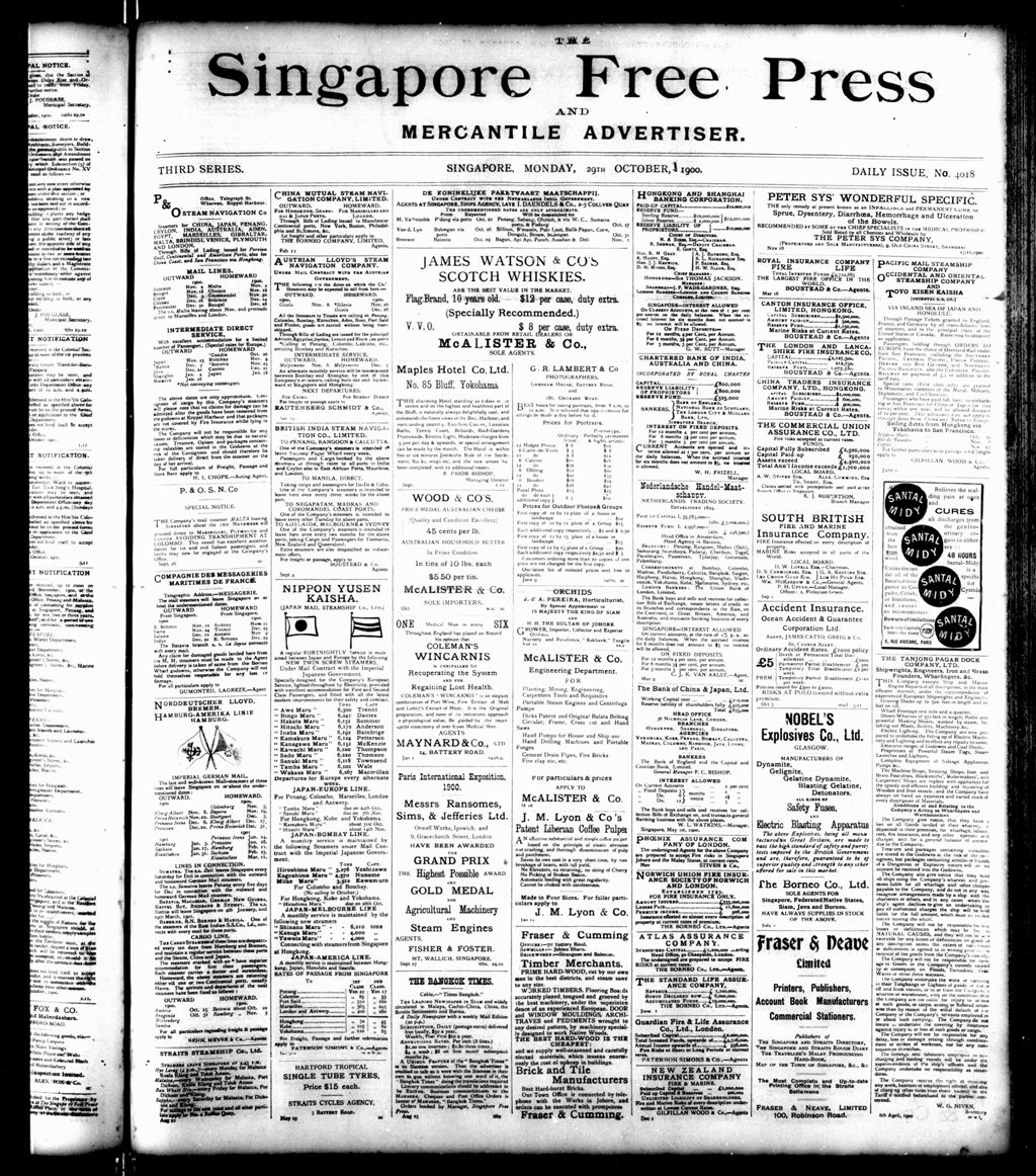 Miniature of Singapore Free Press and Mercantile Advertiser 29 October 1900