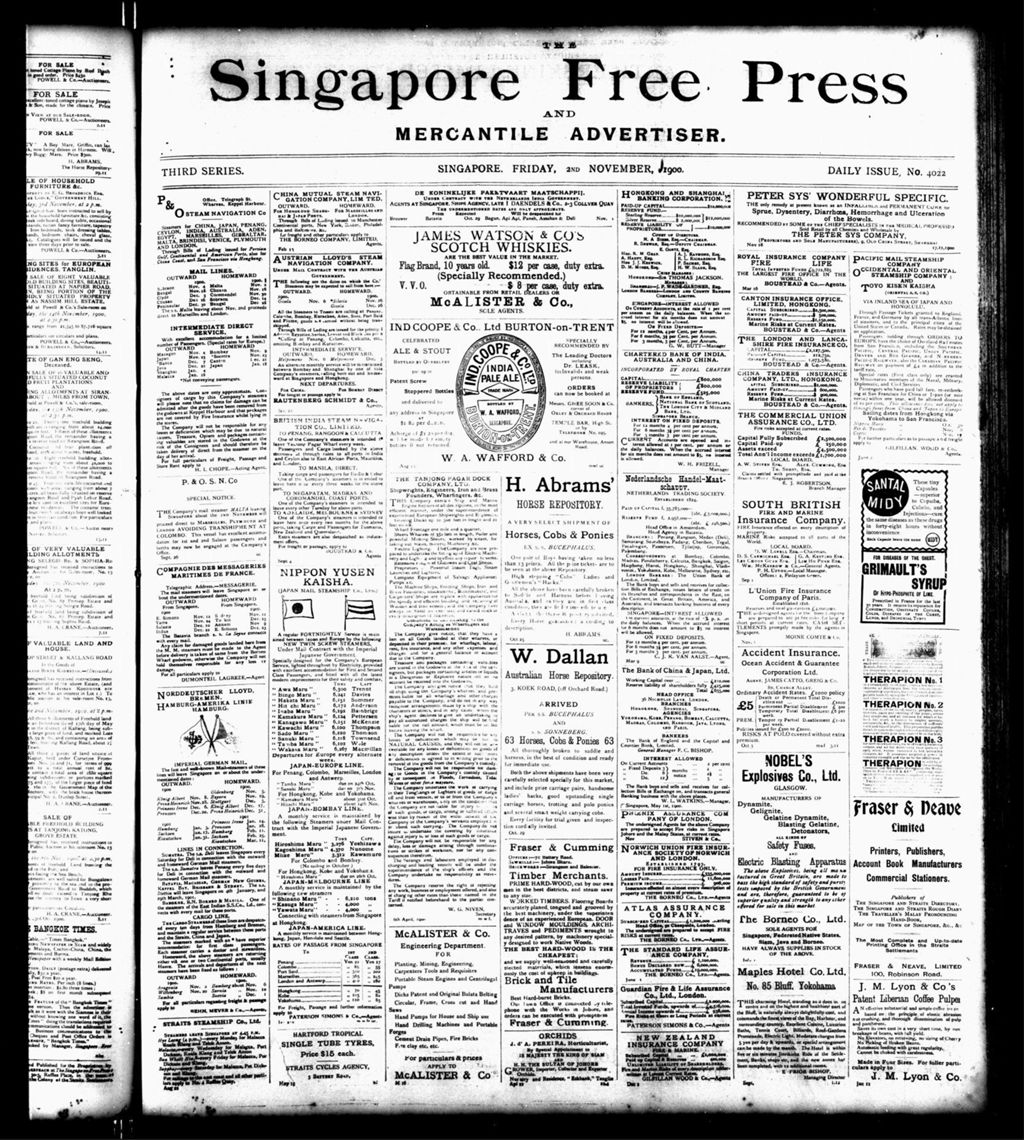 Miniature of Singapore Free Press and Mercantile Advertiser 02 November 1900