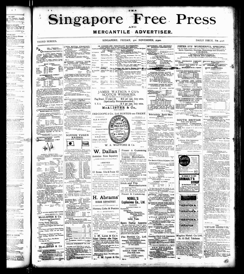 Miniature of Singapore Free Press and Mercantile Advertiser 09 November 1900