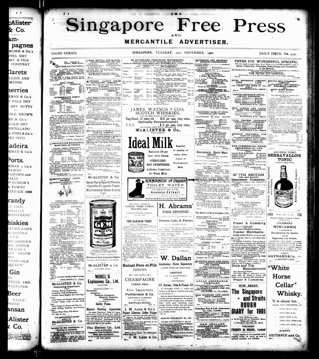 Miniature of Singapore Free Press and Mercantile Advertiser 13 November 1900