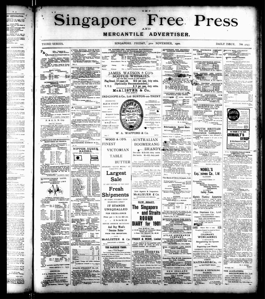 Miniature of Singapore Free Press and Mercantile Advertiser 30 November 1900