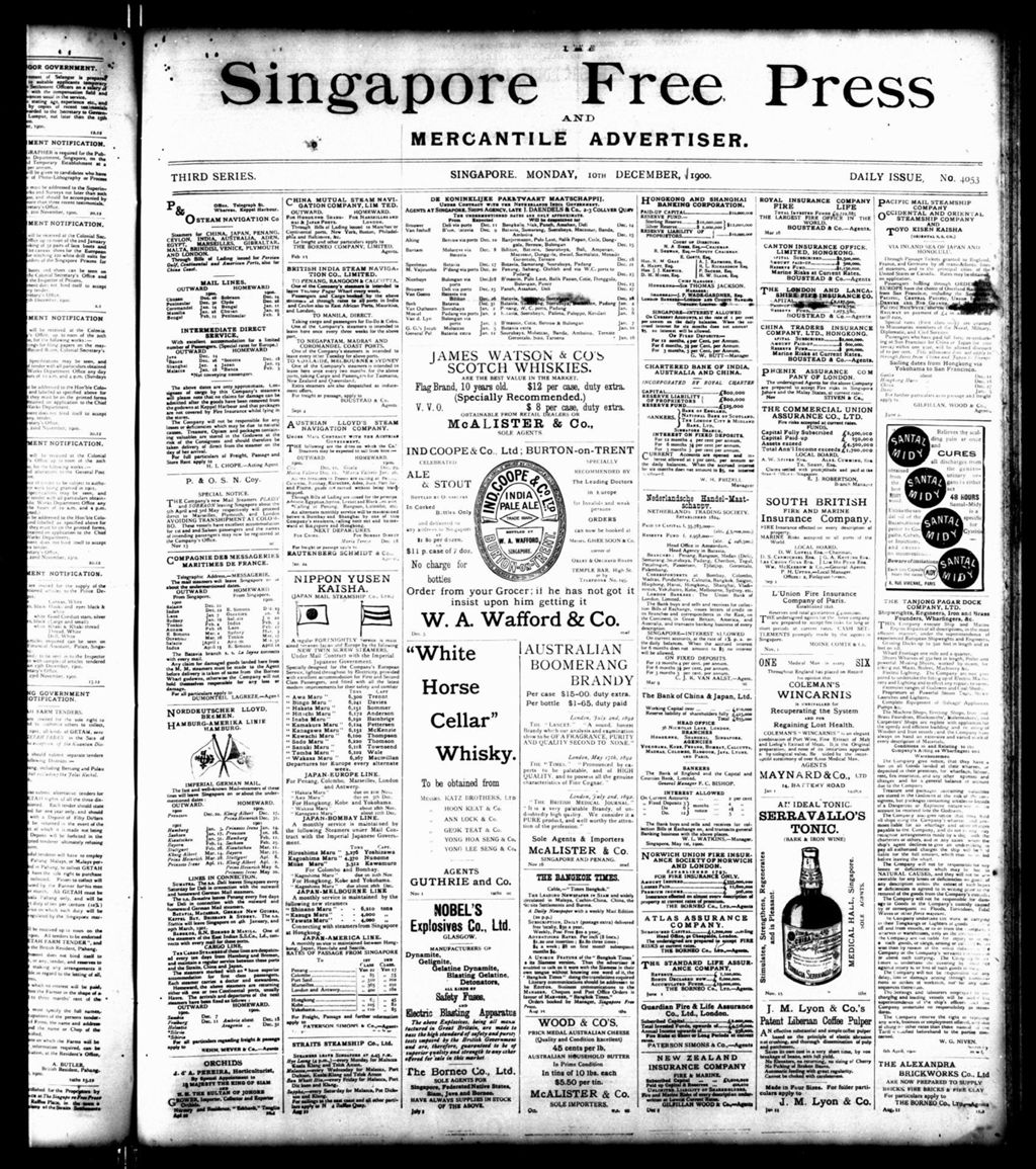 Miniature of Singapore Free Press and Mercantile Advertiser 10 December 1900