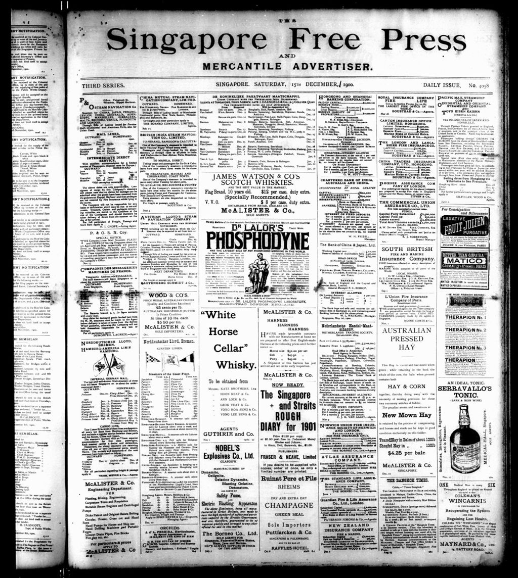 Miniature of Singapore Free Press and Mercantile Advertiser 15 December 1900