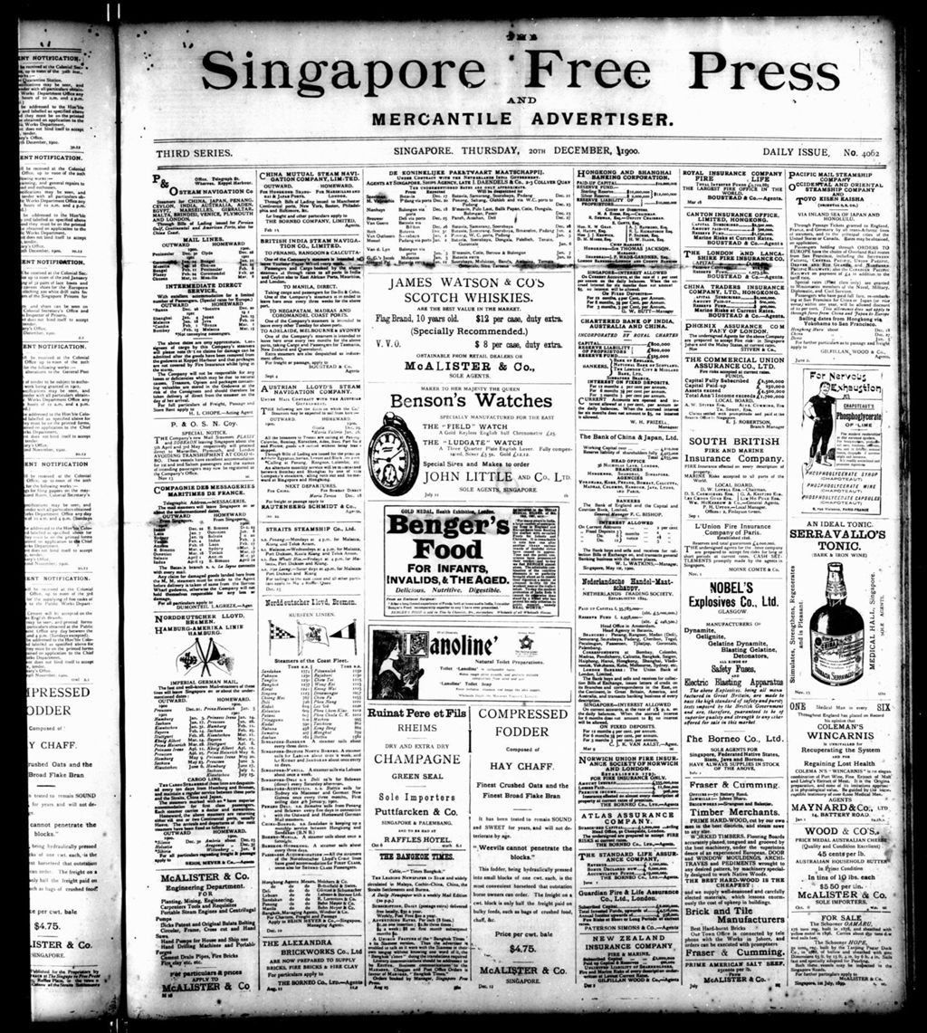 Miniature of Singapore Free Press and Mercantile Advertiser 20 December 1900