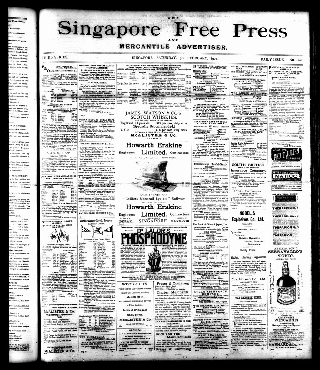 Miniature of Singapore Free Press and Mercantile Advertiser 09 February 1901