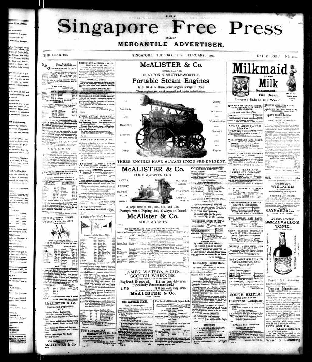 Miniature of Singapore Free Press and Mercantile Advertiser 12 February 1901