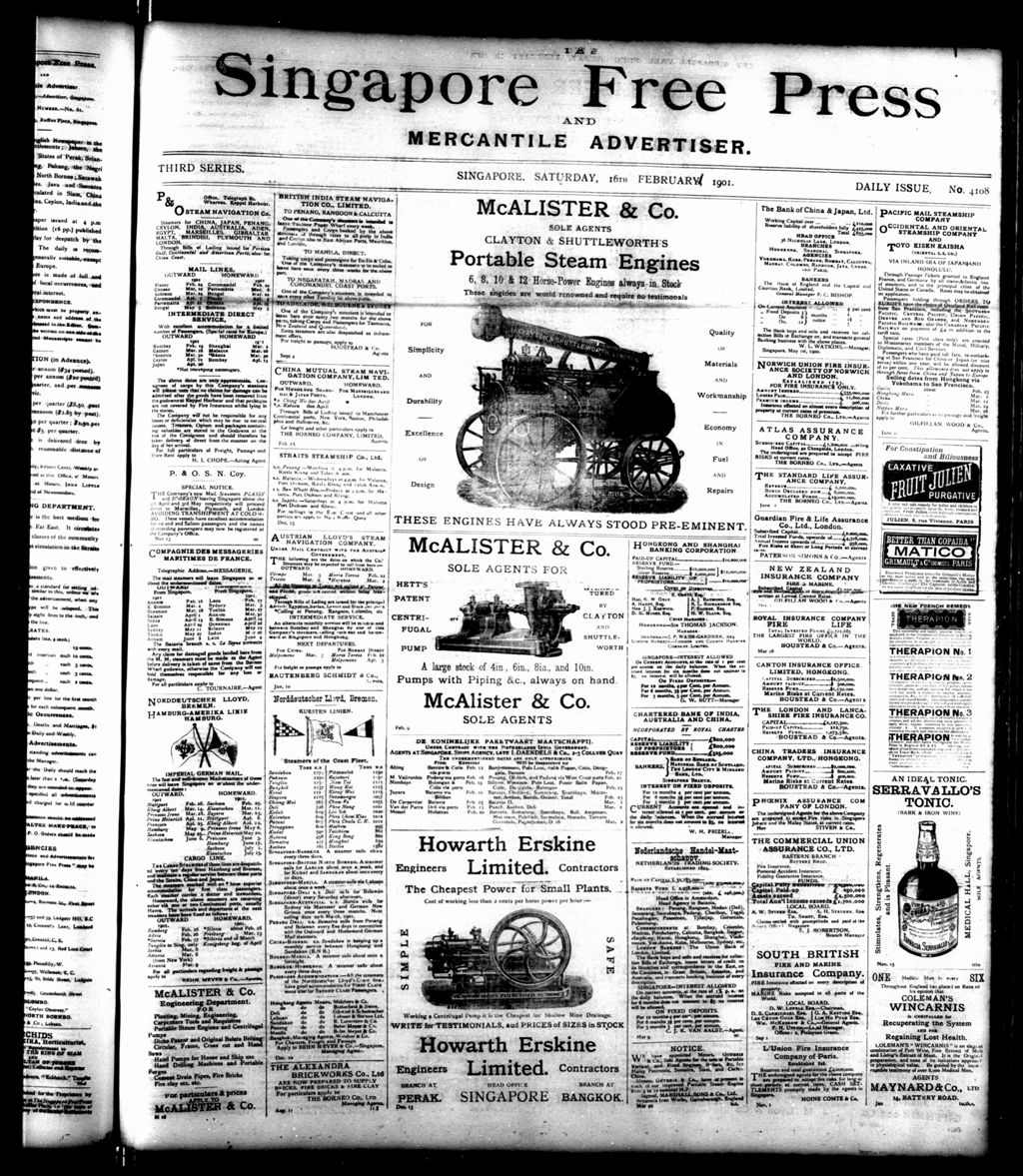 Miniature of Singapore Free Press and Mercantile Advertiser 16 February 1901