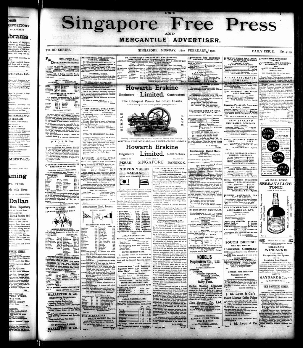 Miniature of Singapore Free Press and Mercantile Advertiser 18 February 1901