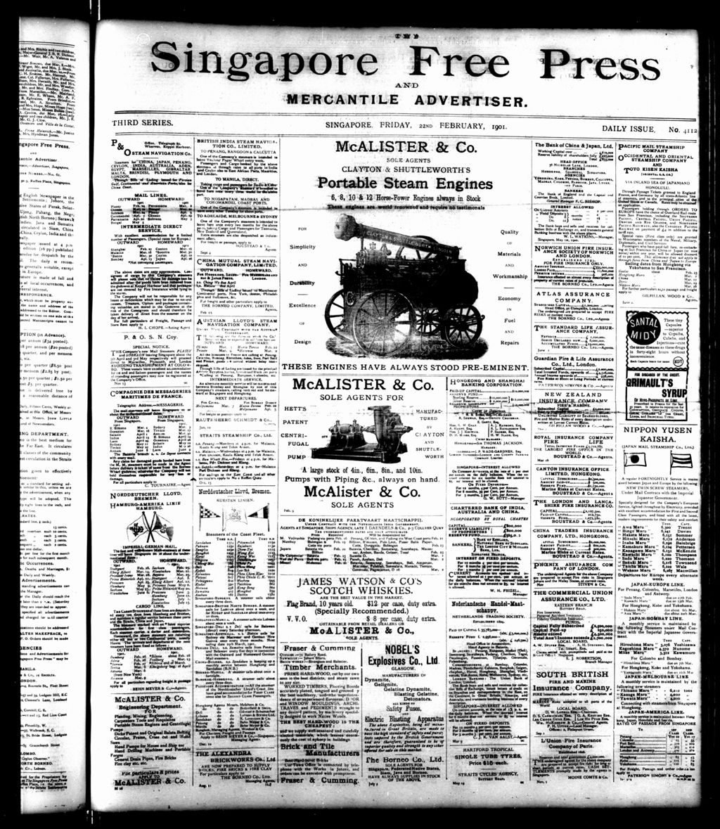 Miniature of Singapore Free Press and Mercantile Advertiser 22 February 1901