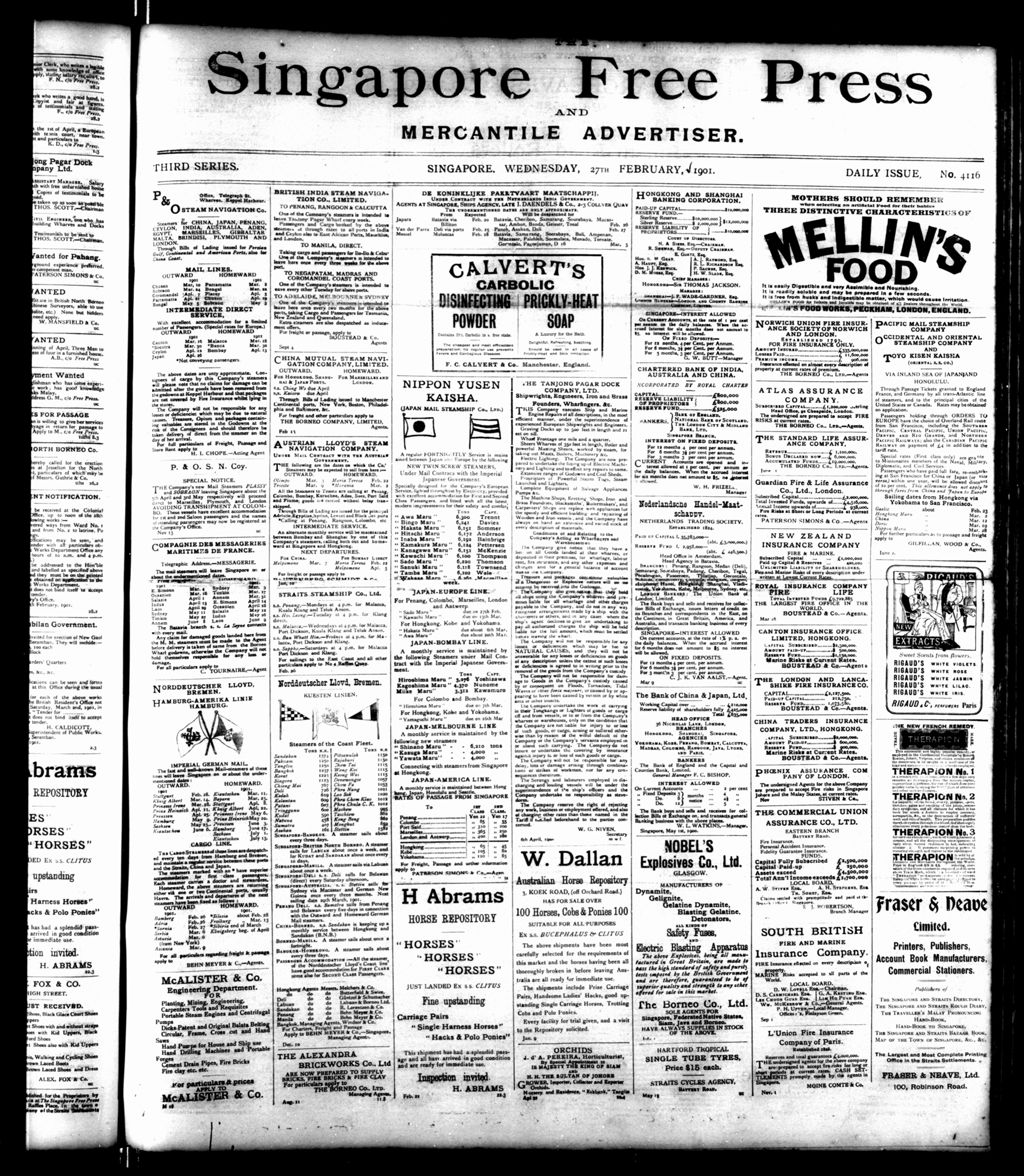 Miniature of Singapore Free Press and Mercantile Advertiser 27 February 1901