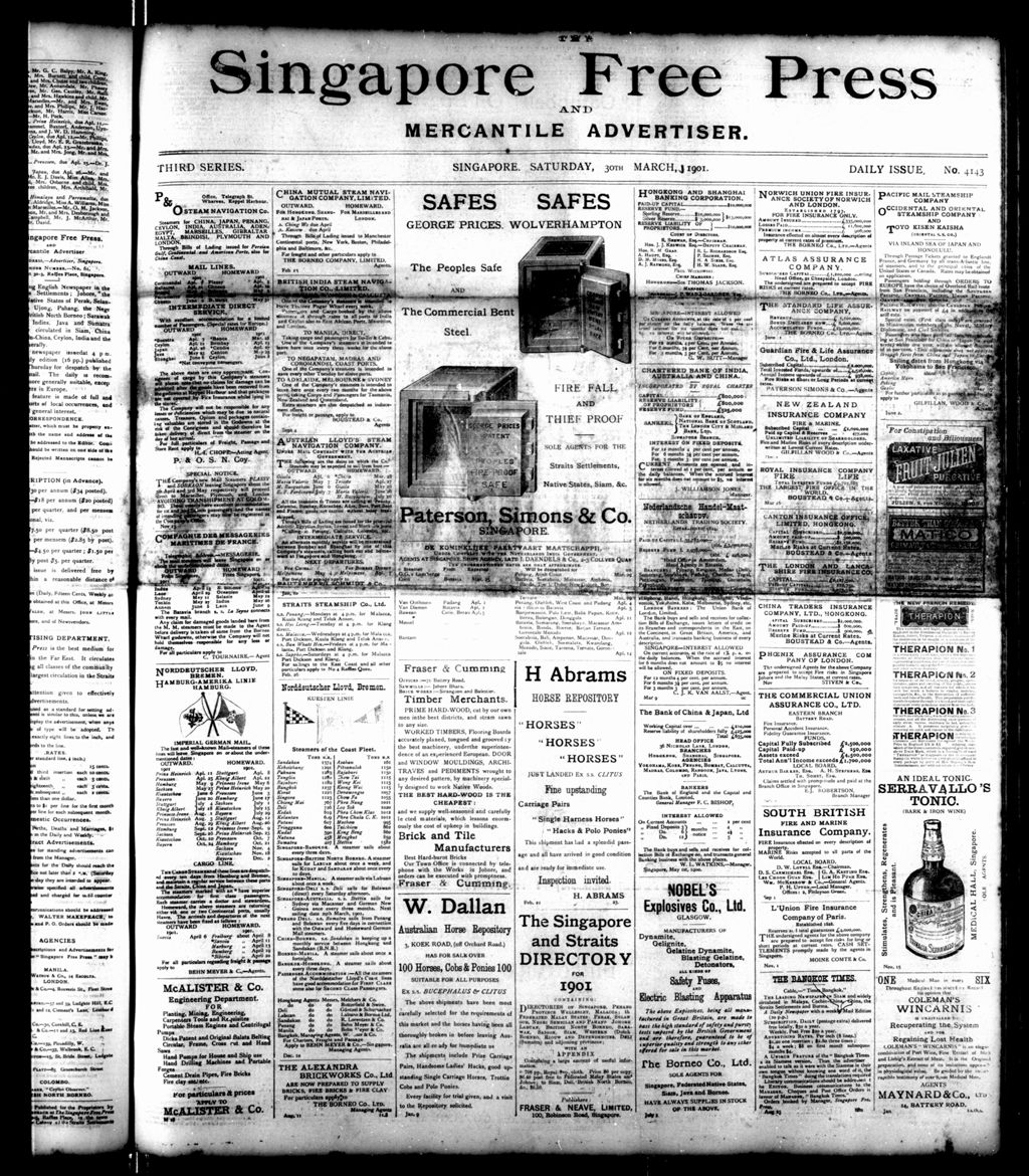 Miniature of Singapore Free Press and Mercantile Advertiser 30 March 1901