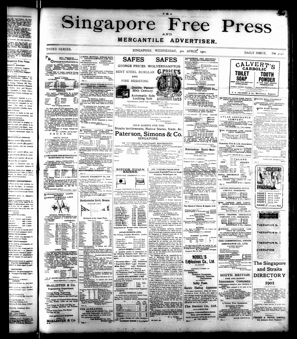 Miniature of Singapore Free Press and Mercantile Advertiser 03 April 1901