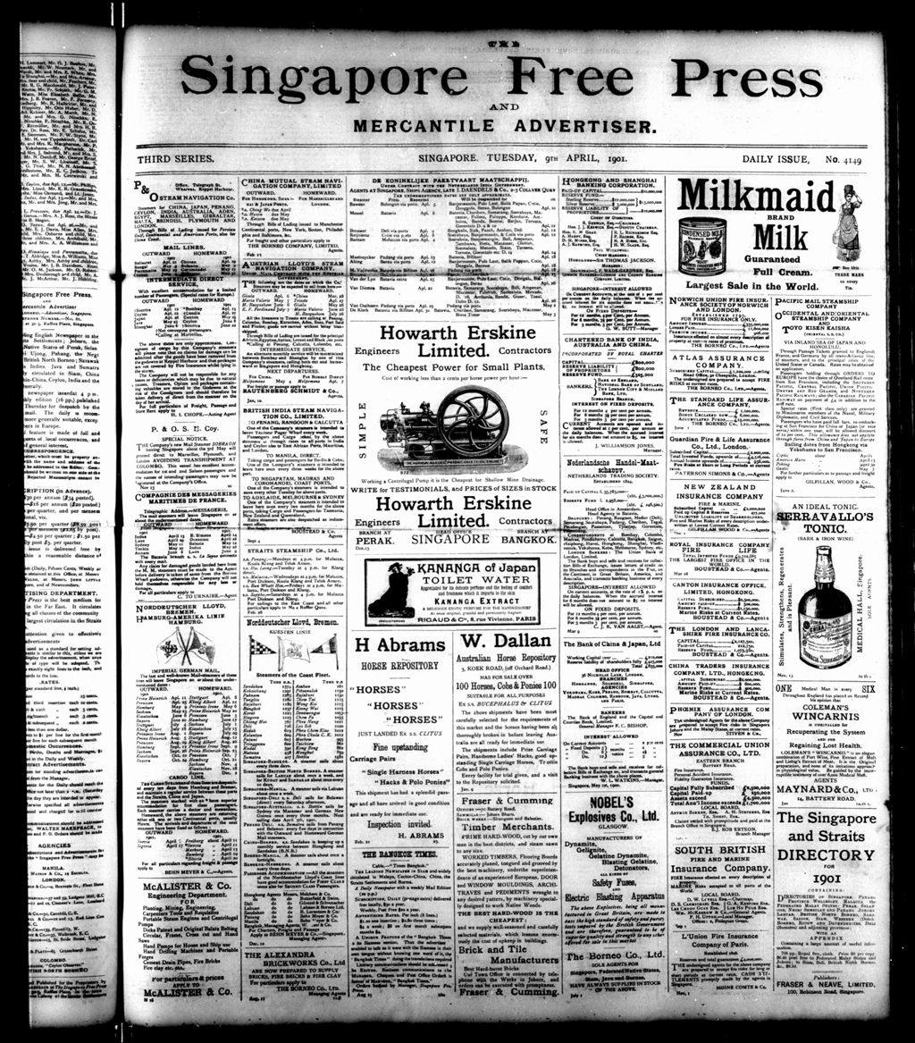 Miniature of Singapore Free Press and Mercantile Advertiser 09 April 1901