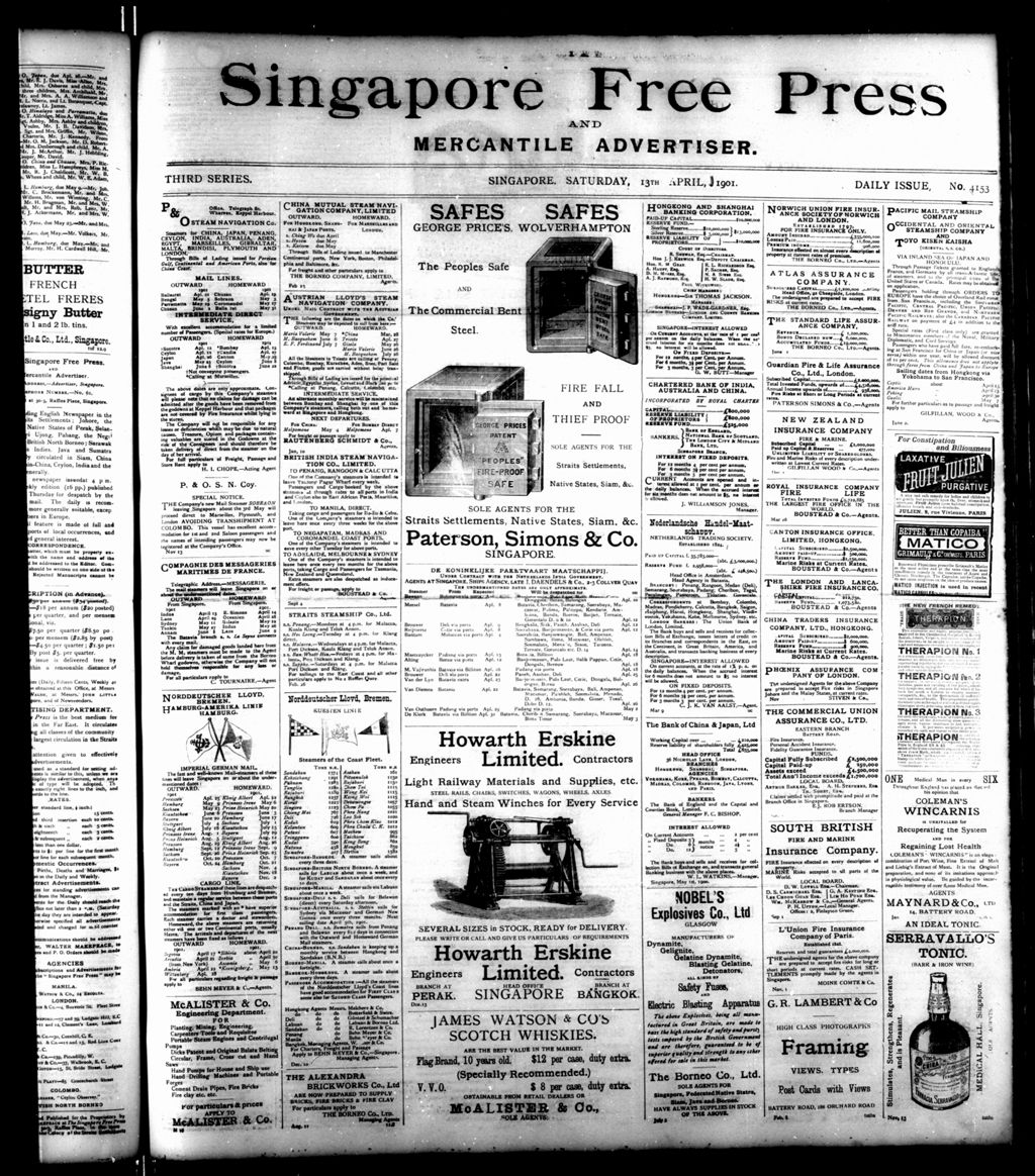 Miniature of Singapore Free Press and Mercantile Advertiser 13 April 1901