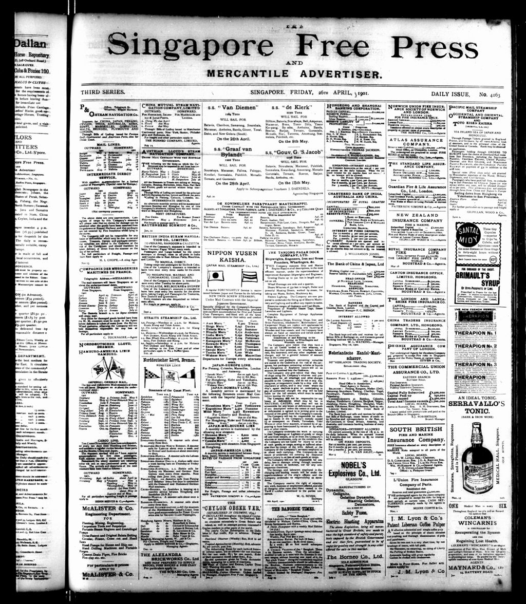 Miniature of Singapore Free Press and Mercantile Advertiser 26 April 1901