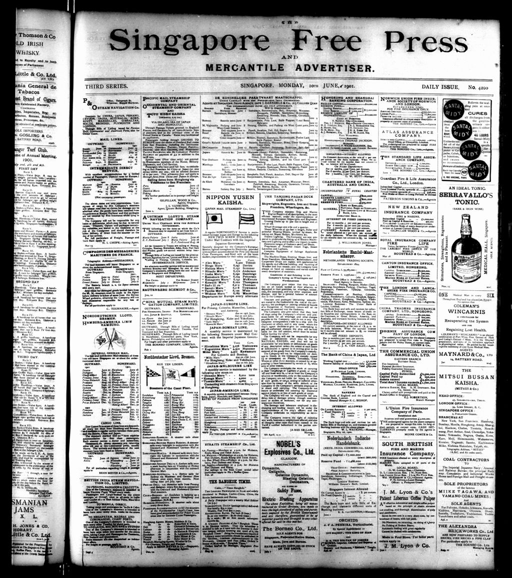 Miniature of Singapore Free Press and Mercantile Advertiser 10 June 1901