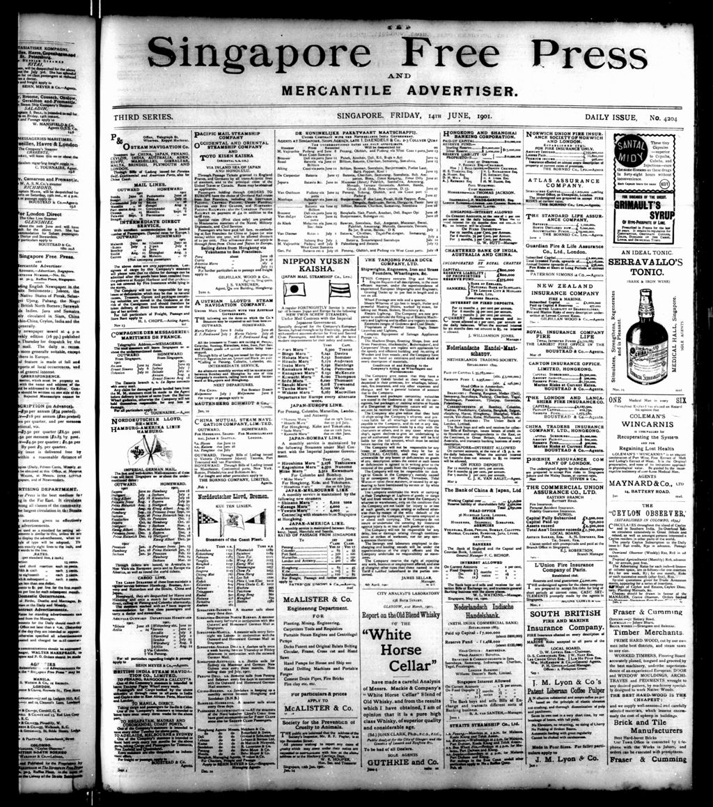 Miniature of Singapore Free Press and Mercantile Advertiser 14 June 1901