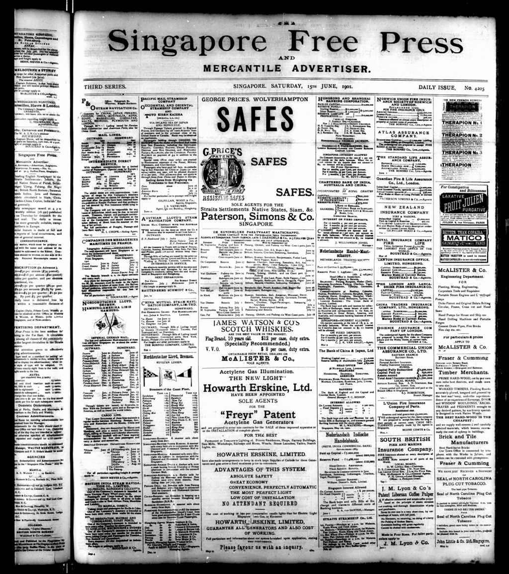 Miniature of Singapore Free Press and Mercantile Advertiser 15 June 1901