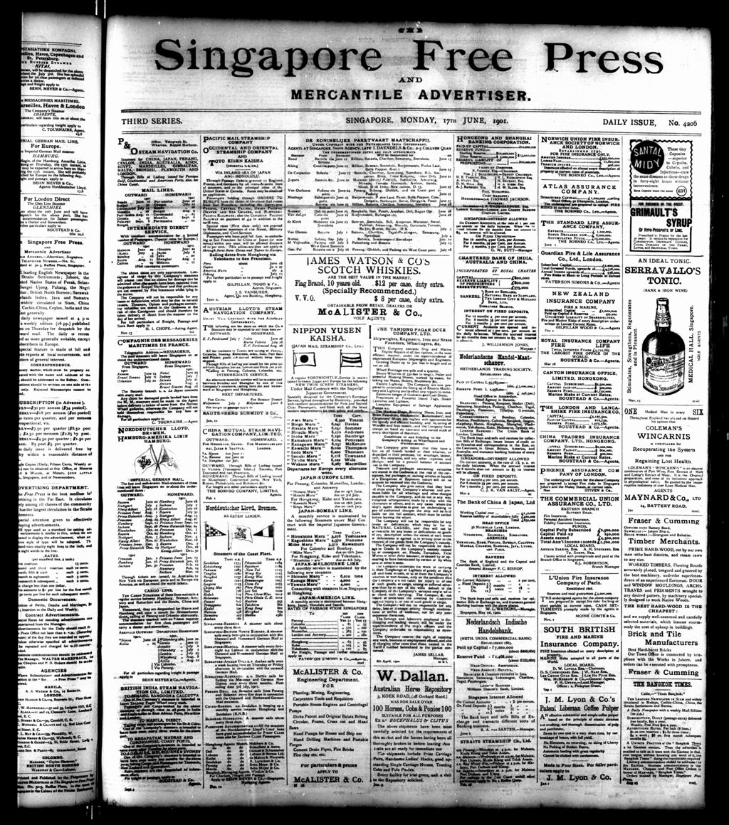 Miniature of Singapore Free Press and Mercantile Advertiser 17 June 1901