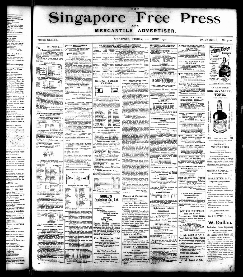 Miniature of Singapore Free Press and Mercantile Advertiser 21 June 1901