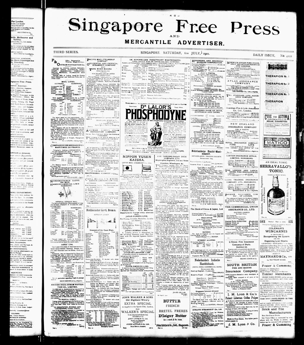 Miniature of Singapore Free Press and Mercantile Advertiser 06 July 1901