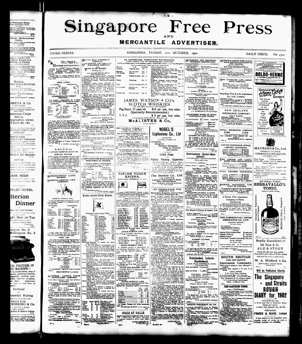 Miniature of Singapore Free Press and Mercantile Advertiser 11 October 1901