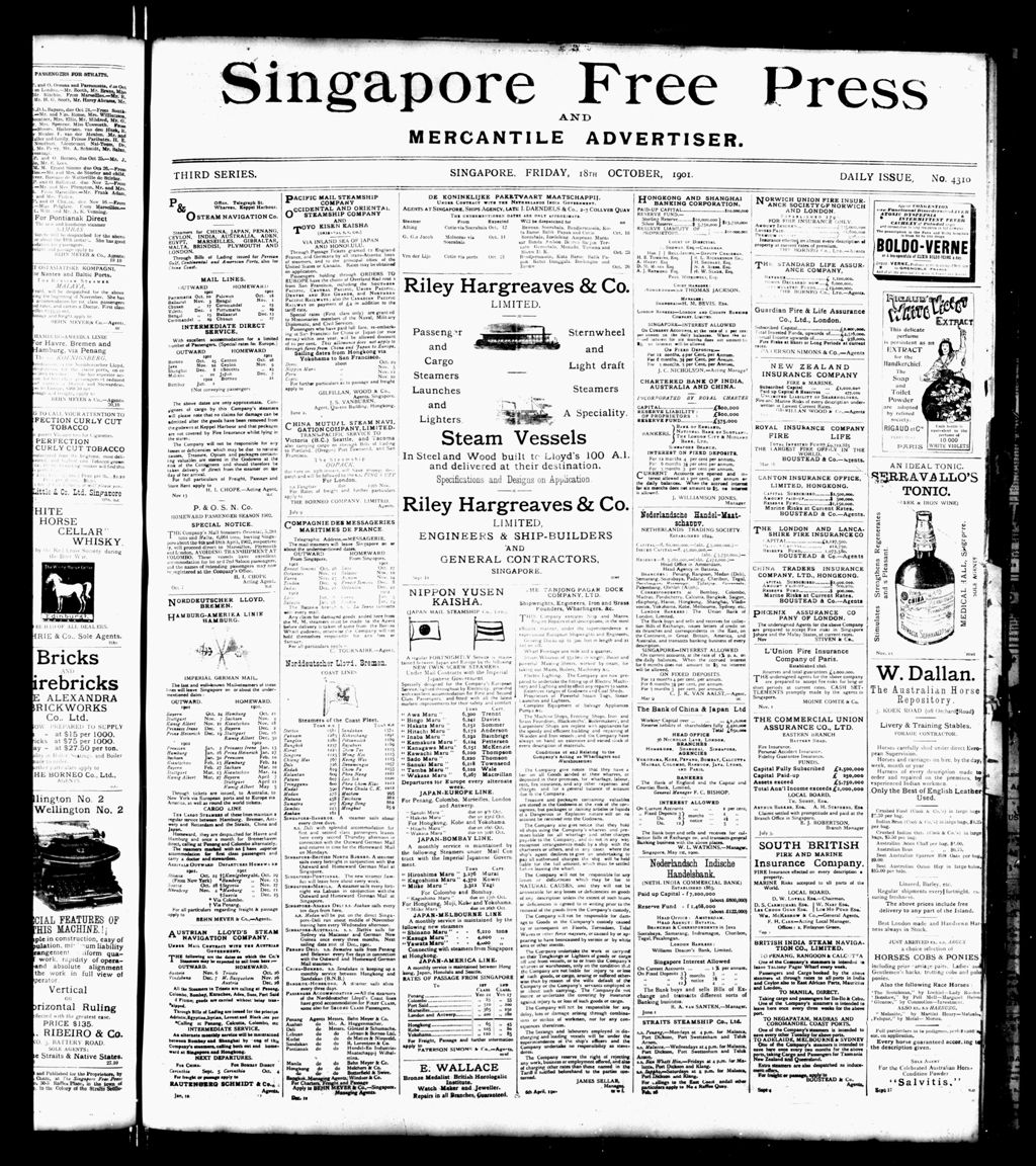 Miniature of Singapore Free Press and Mercantile Advertiser 18 October 1901