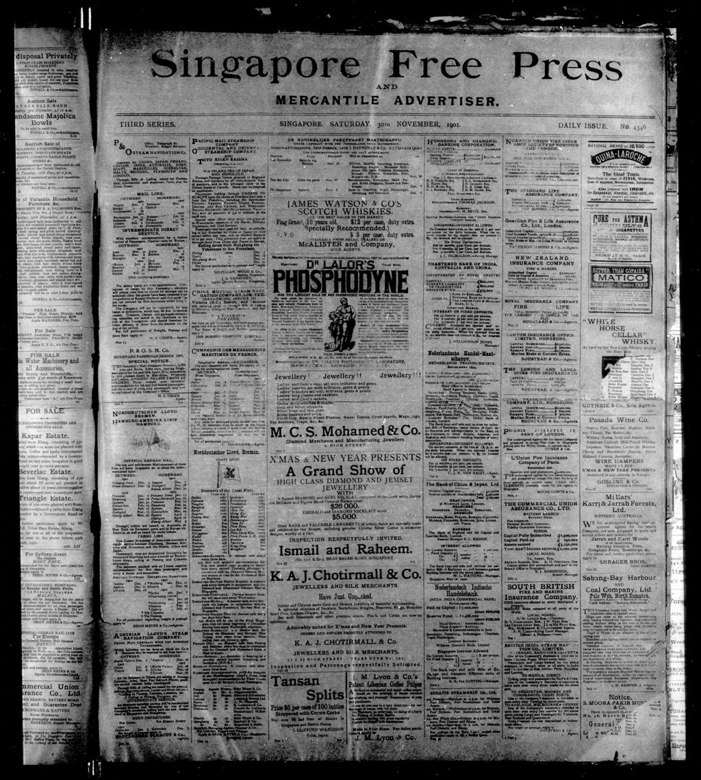 Miniature of Singapore Free Press and Mercantile Advertiser 30 November 1901