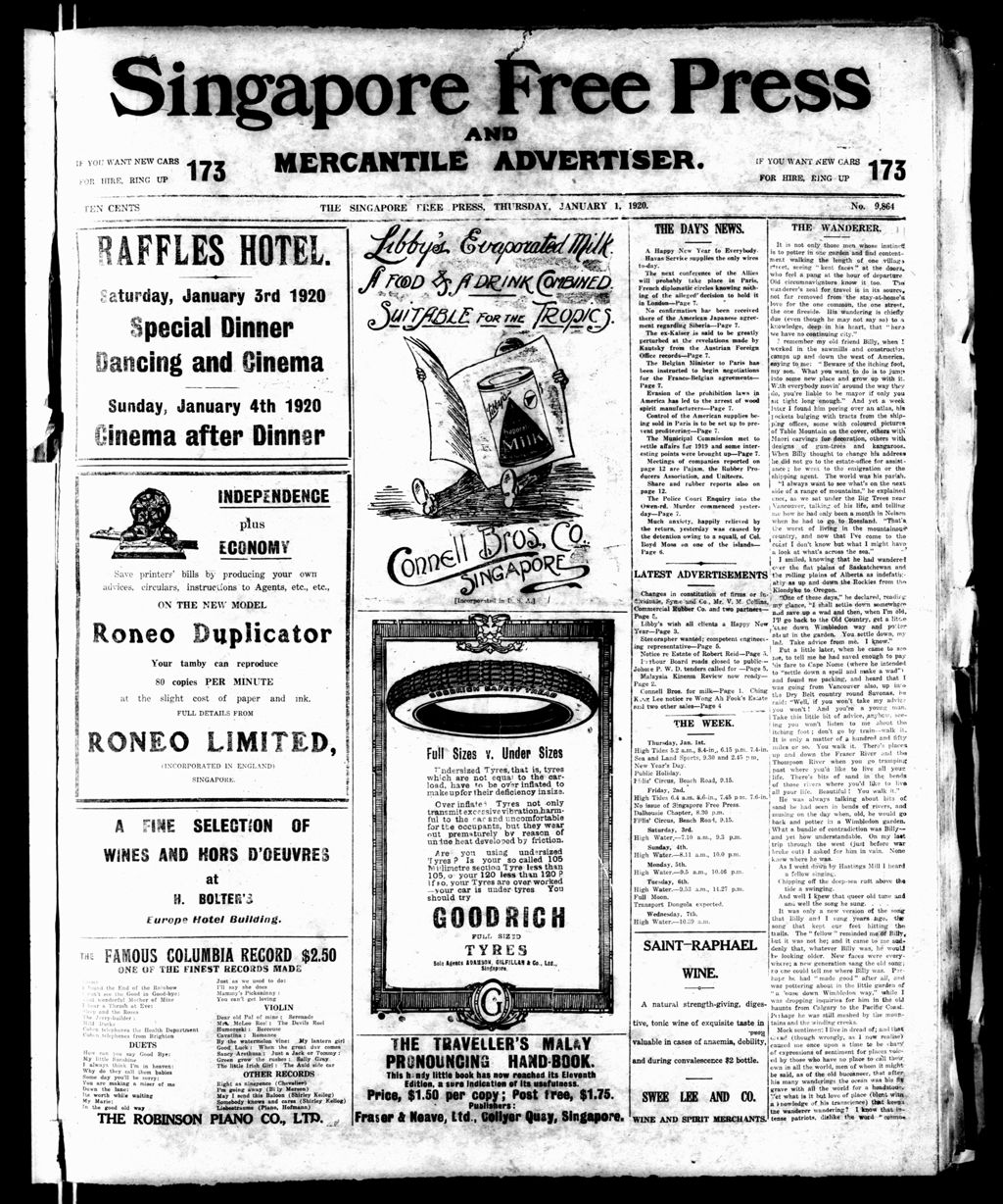 Miniature of Singapore Free Press and Mercantile Advertiser 01 January 1920