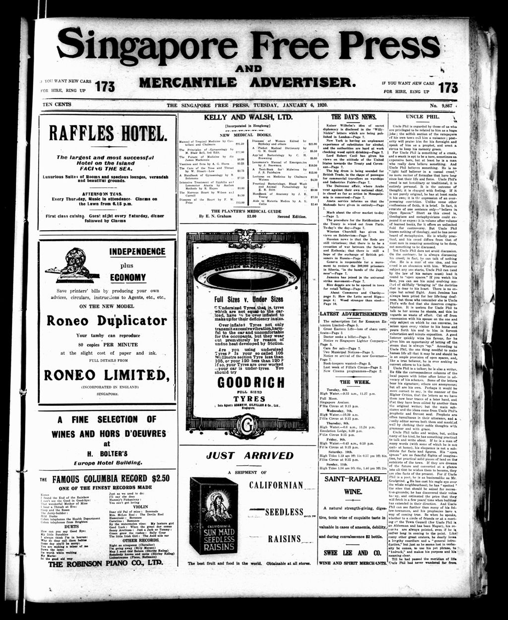 Miniature of Singapore Free Press and Mercantile Advertiser 06 January 1920