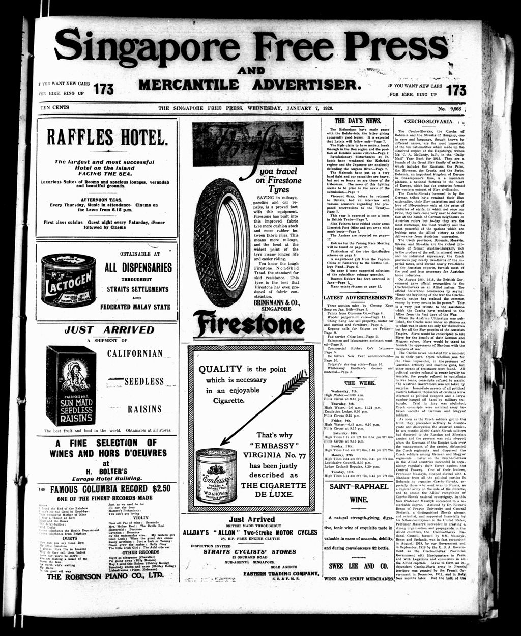 Miniature of Singapore Free Press and Mercantile Advertiser 07 January 1920