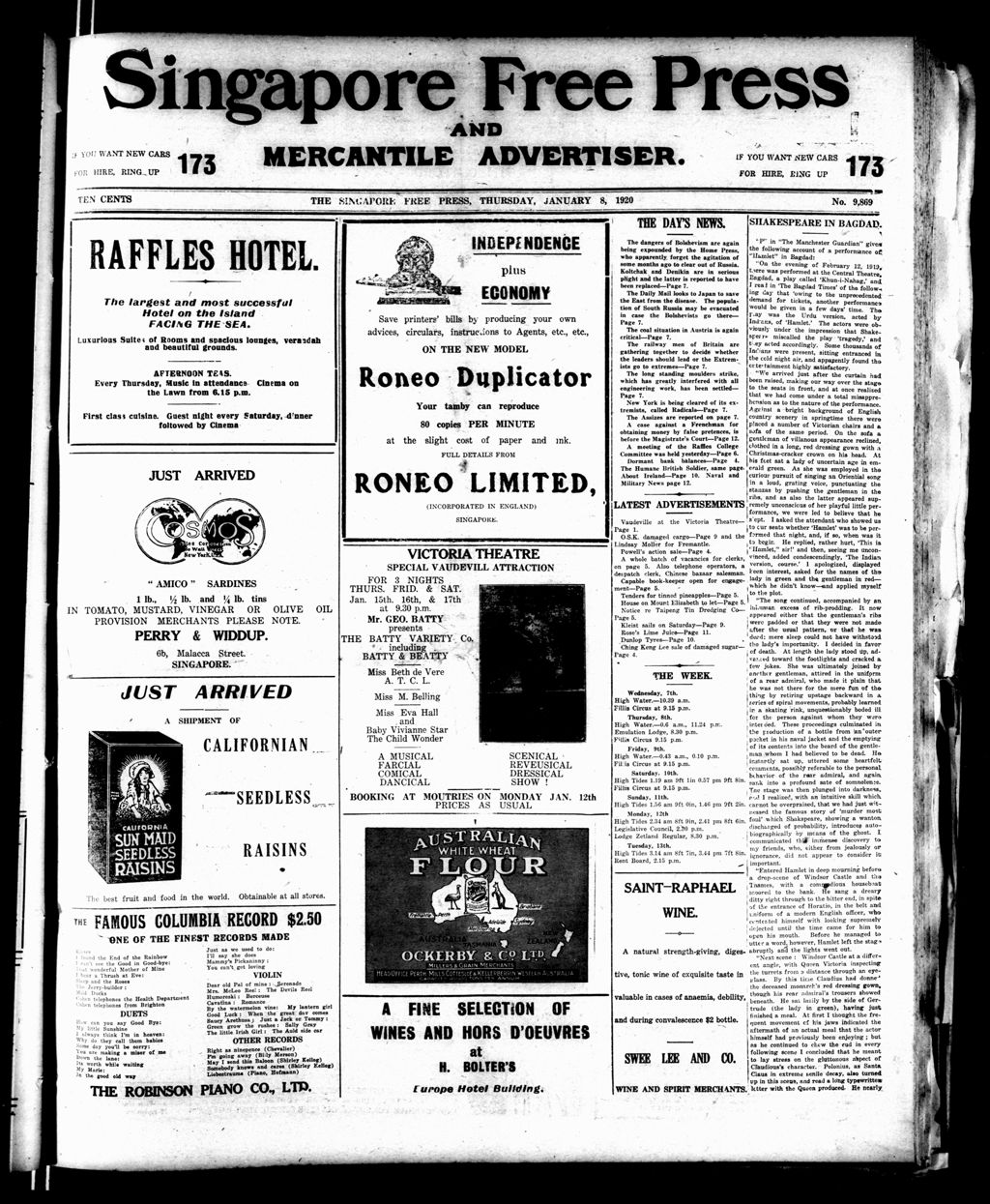 Miniature of Singapore Free Press and Mercantile Advertiser 08 January 1920