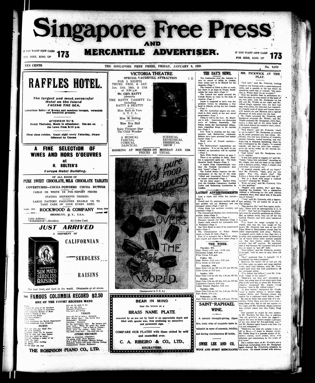 Miniature of Singapore Free Press and Mercantile Advertiser 09 January 1920