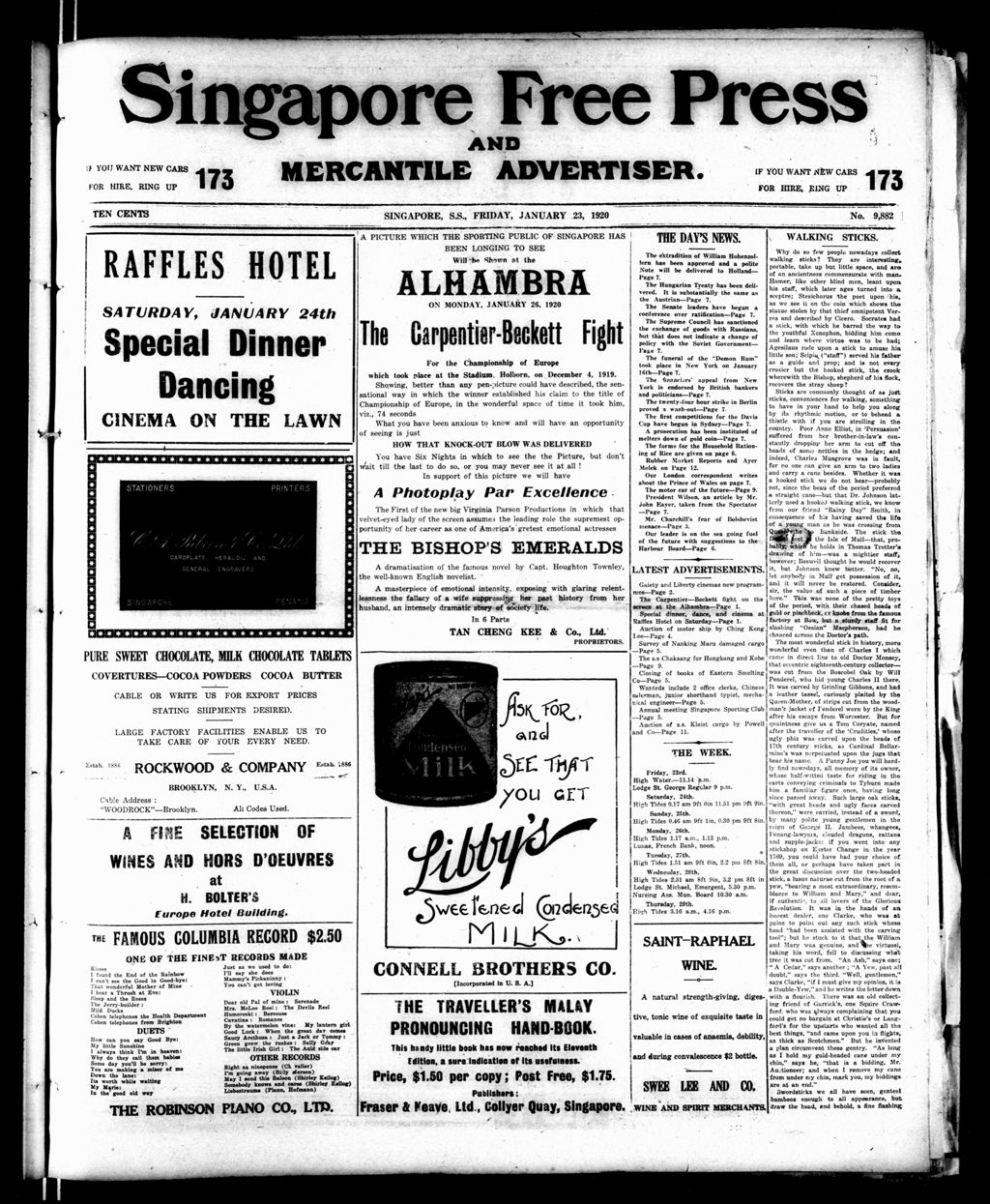 Miniature of Singapore Free Press and Mercantile Advertiser 23 January 1920