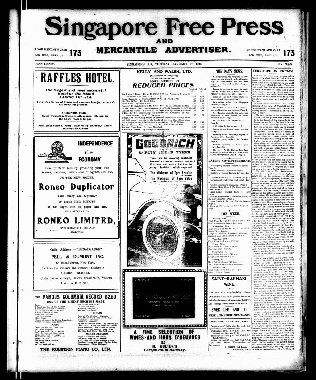 Miniature of Singapore Free Press and Mercantile Advertiser 27 January 1920