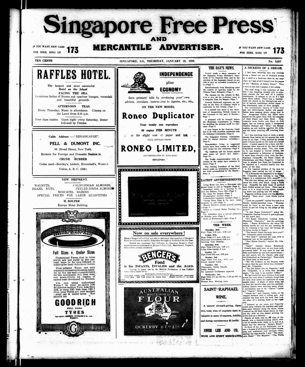 Miniature of Singapore Free Press and Mercantile Advertiser 29 January 1920