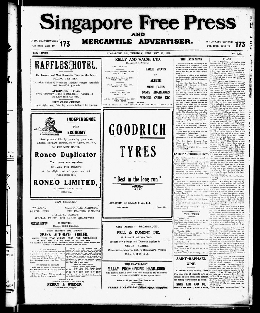 Miniature of Singapore Free Press and Mercantile Advertiser 10 February 1920