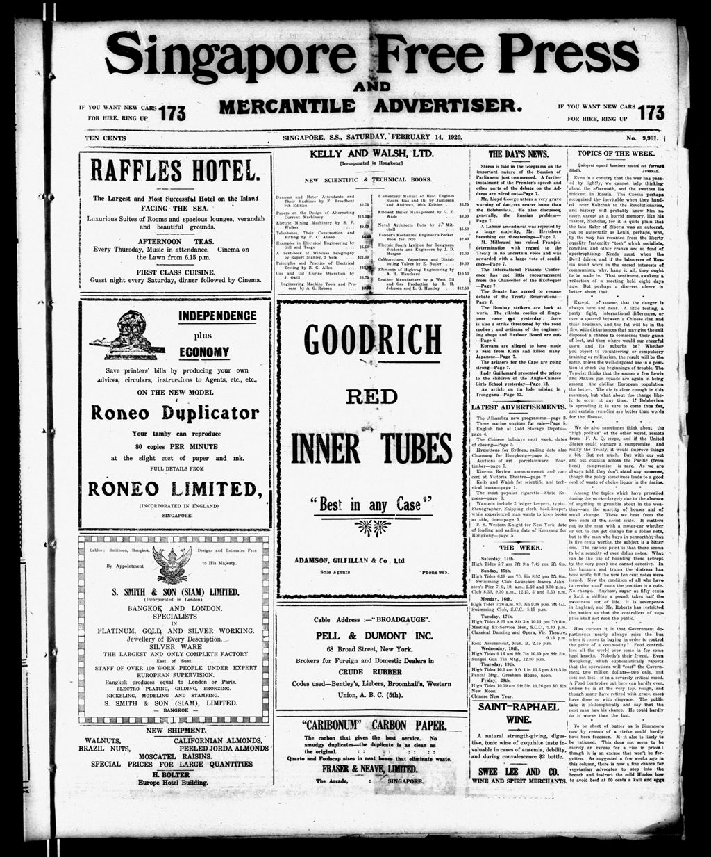 Miniature of Singapore Free Press and Mercantile Advertiser 14 February 1920